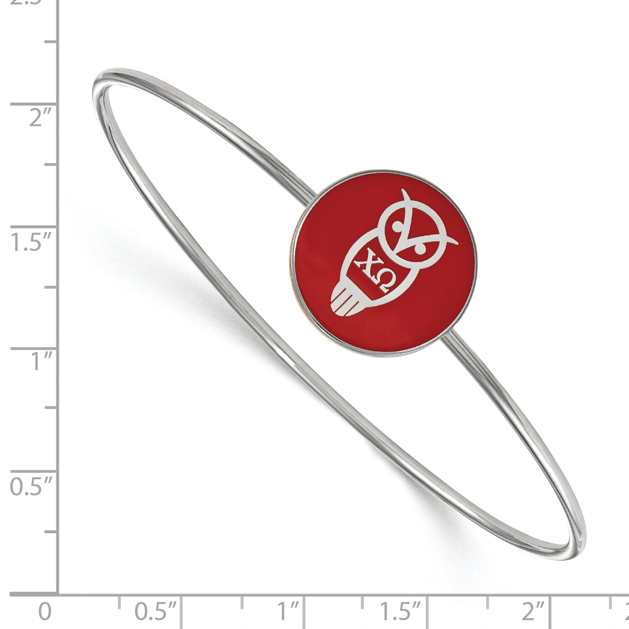 Sterling Silver Rh Plated Logoart Chi Omega Enameled Slip On Bangle