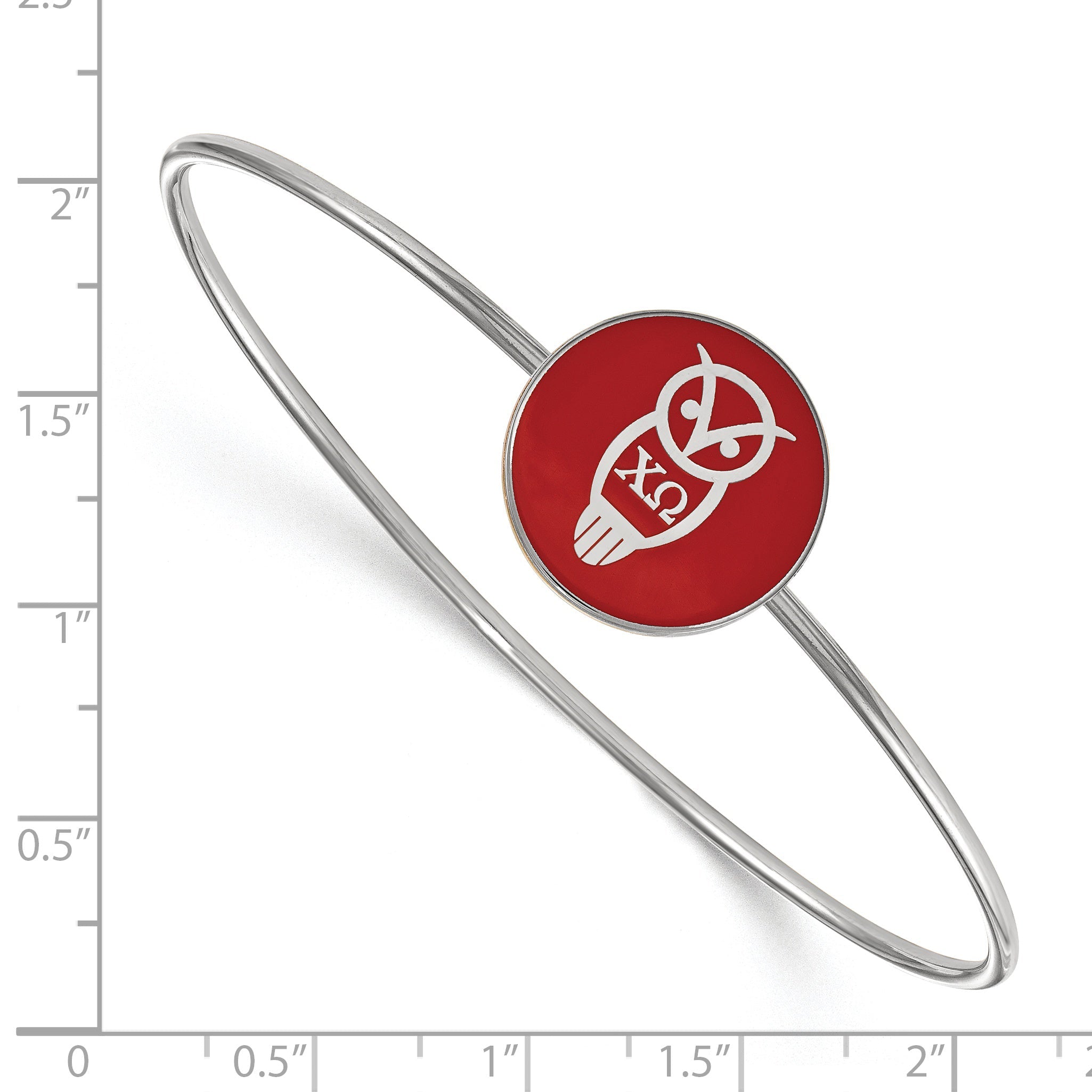 Sterling Silver Rh Plated Logoart Chi Omega Enameled Slip On Bangle