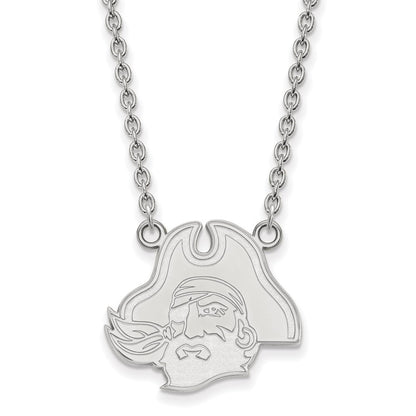 10K White Gold Logoart East Carolina University Pirate Large Pendant 18 Inch Necklace