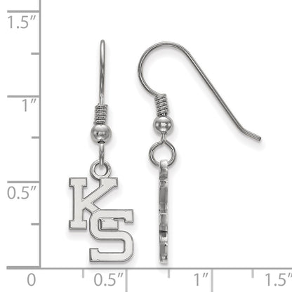 Sterling Silver Rhodium Plated Logoart Kansas State University K S Small Dangle Wire Earrings