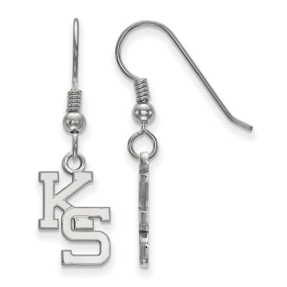 Sterling Silver Rhodium Plated Logoart Kansas State University K S Small Dangle Wire Earrings