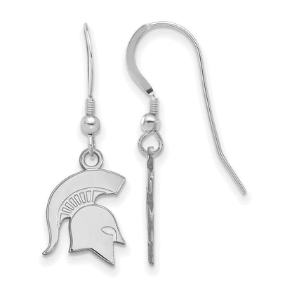Sterling Silver Rhodium Plated Logoart Michigan State University Spartan Small Dangle Wire Earrings