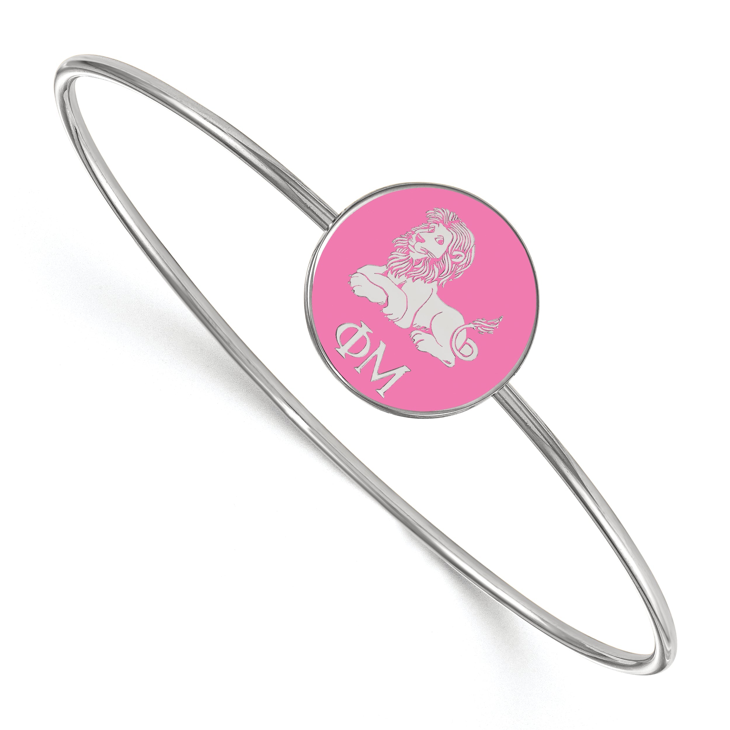 Sterling Silver Rh Plated Logoart Phi Mu Enameled Slip On Bangle