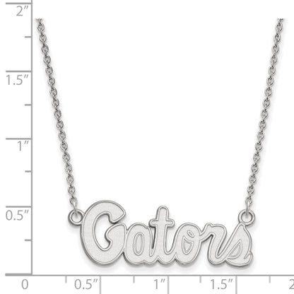 Sterling Silver Rhodium Plated Logoart University Of Florida Gators Script Small Pendant 18 Inch Necklace
