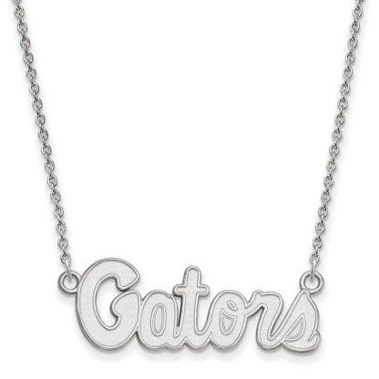 Sterling Silver Rhodium Plated Logoart University Of Florida Gators Script Small Pendant 18 Inch Necklace