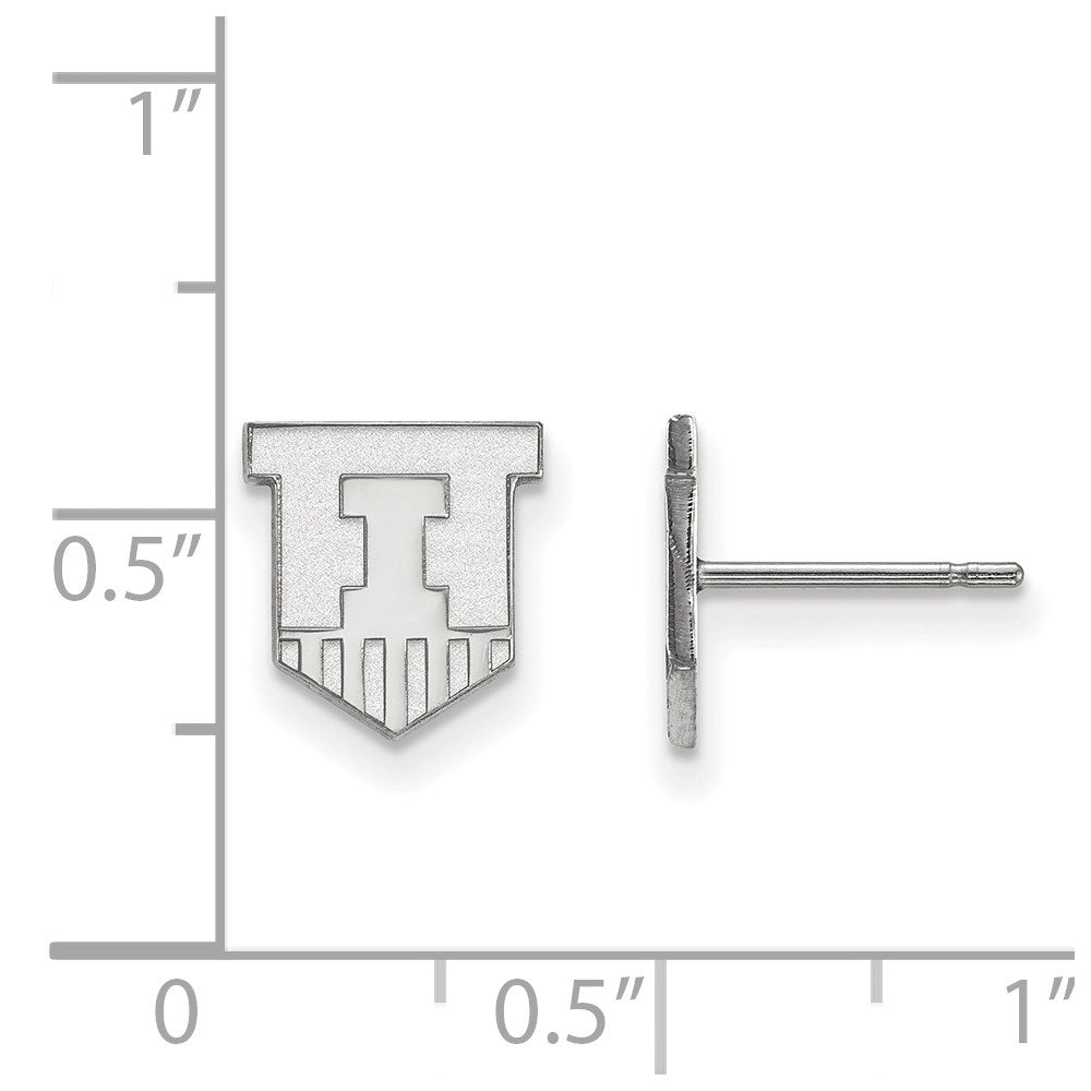 Sterling Silver Rhodium Plated Logoart University Of Illinois Victory Badge Extra Small Post Earrings