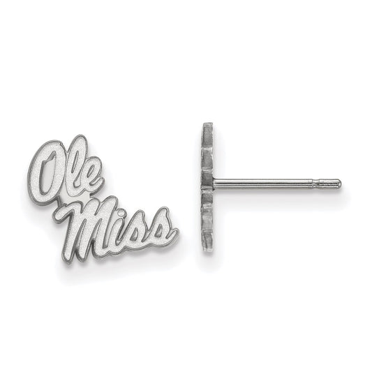 10K White Gold Logoart University Of Mississippi Ole Miss Extra Small Post Earrings