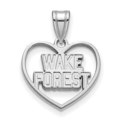Sterling Silver Rhodium Plated Logoart Wake Forest University W F Deacon Heart Pendant