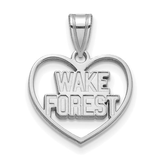 Sterling Silver Rhodium Plated Logoart Wake Forest University W F Deacon Heart Pendant