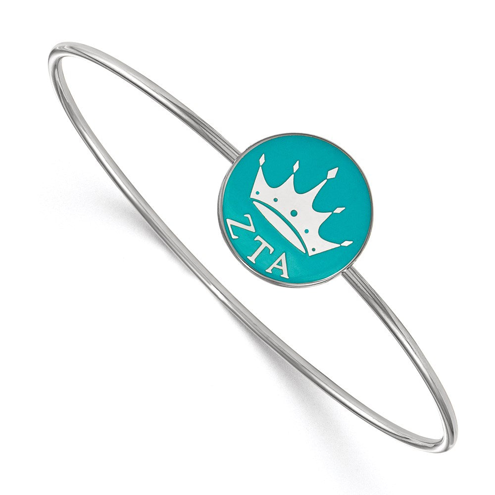 Sterling Silver Rh Plated Logoart Zeta Tau Alpha Enameled Slip On Bangle