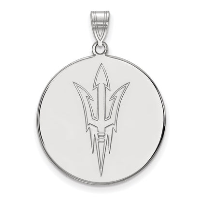 Sterling Silver Rhodium Plated Logoart Arizona State University Pitchfork Extra Large Disc Pendant