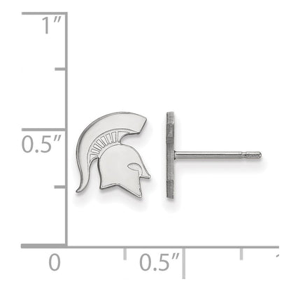 14K White Gold Logoart Michigan State University Spartan Extra Small Post Earrings