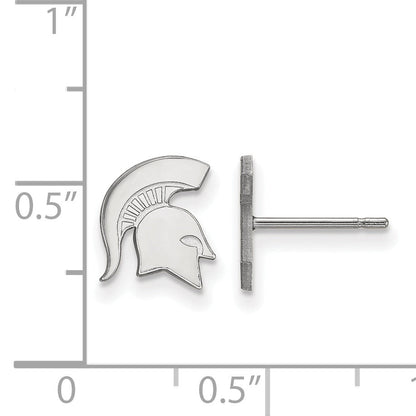Sterling Silver Rhodium Plated Logoart Michigan State University Spartan Extra Small Post Earrings