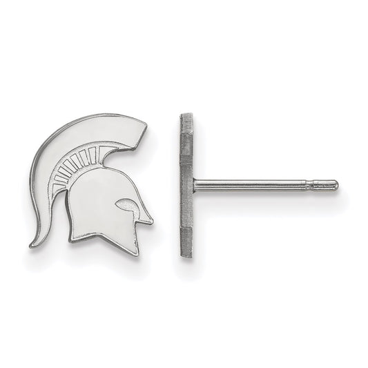 14K White Gold Logoart Michigan State University Spartan Extra Small Post Earrings