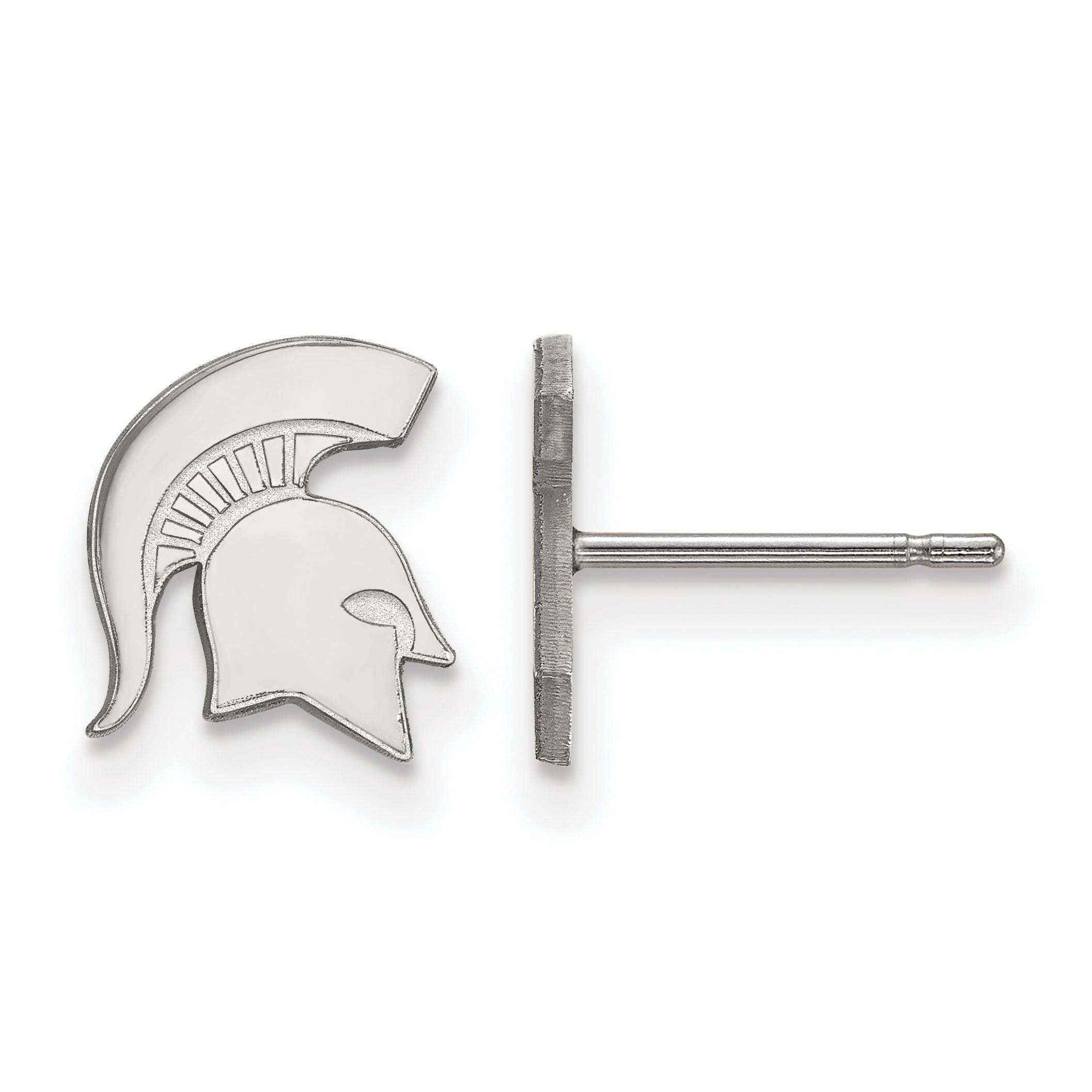 Sterling Silver Rhodium Plated Logoart Michigan State University Spartan Extra Small Post Earrings