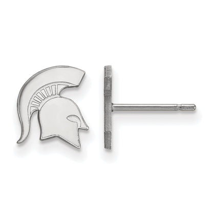 Sterling Silver Rhodium Plated Logoart Michigan State University Spartan Extra Small Post Earrings