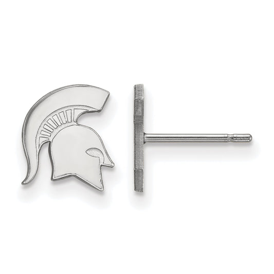 Sterling Silver Rhodium Plated Logoart Michigan State University Spartan Extra Small Post Earrings