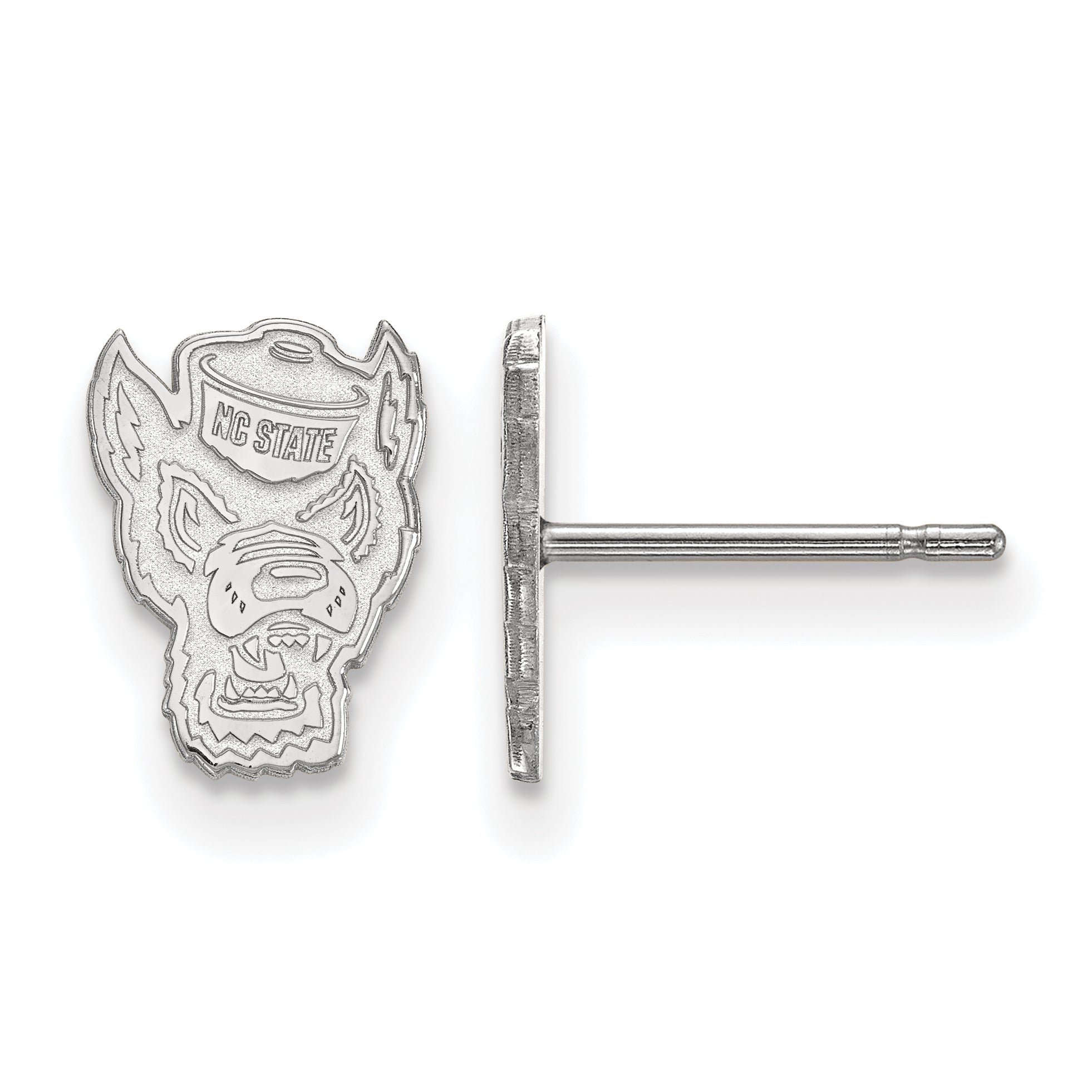 Sterling Silver Rhodium Plated Logoart North Carolina State University Wolf Extra Small Post Earrings