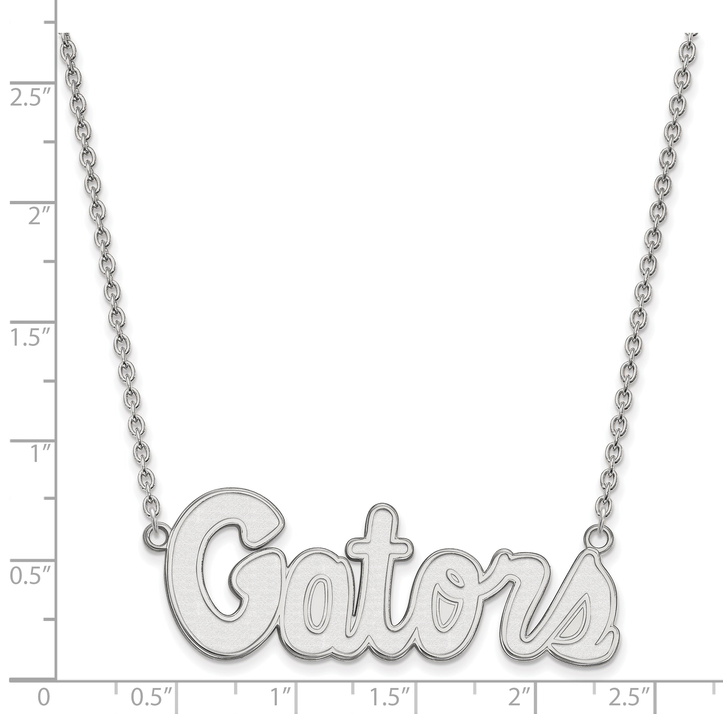 Sterling Silver Rhodium Plated Logoart University Of Florida Gators Script Large Pendant 18 Inch Necklace