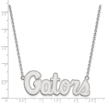 Sterling Silver Rhodium Plated Logoart University Of Florida Gators Script Large Pendant 18 Inch Necklace