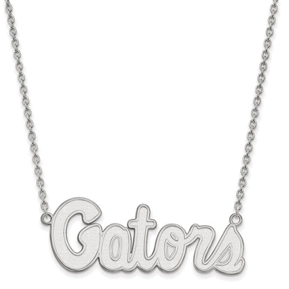 Sterling Silver Rhodium Plated Logoart University Of Florida Gators Script Large Pendant 18 Inch Necklace