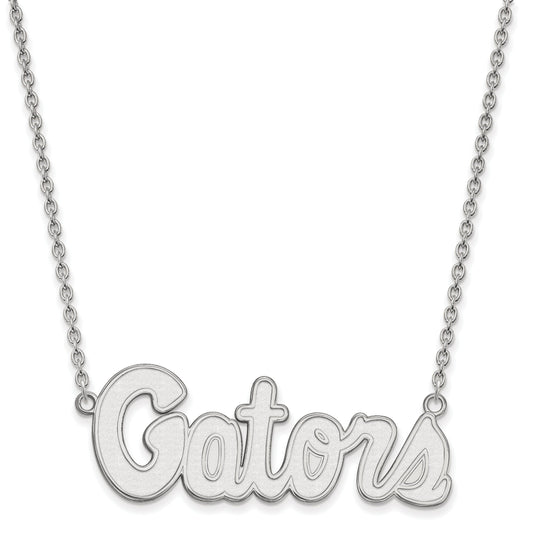 Sterling Silver Rhodium Plated Logoart University Of Florida Gators Script Large Pendant 18 Inch Necklace