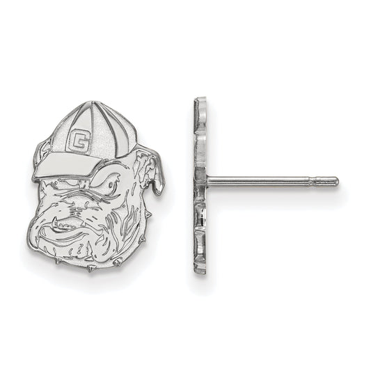 Sterling Silver Rhodium Plated Logoart University Of Georgia Bulldog Small Post Earrings
