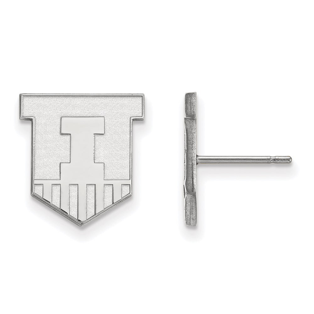 Sterling Silver Rhodium Plated Logoart University Of Illinois Victory Badge Small Post Earrings