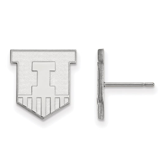 Sterling Silver Rhodium Plated Logoart University Of Illinois Victory Badge Small Post Earrings
