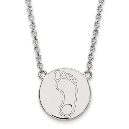 Sterling Silver Rhodium Plated Logoart University Of North Carolina Tar Heel Large Disc Pendant 18 Inch Necklace