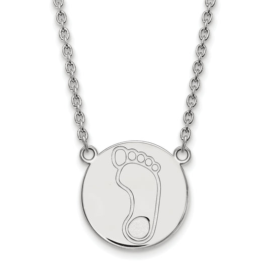 Sterling Silver Rhodium Plated Logoart University Of North Carolina Tar Heel Large Disc Pendant 18 Inch Necklace