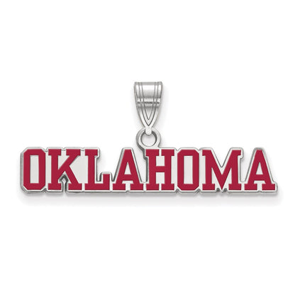 Sterling Silver Rhodium Plated Logoart University Of Oklahoma Large Enameled Pendant
