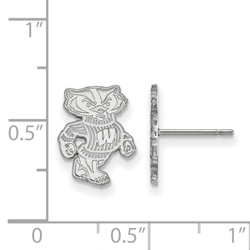 Sterling Silver Rhodium Plated Logoart University Of Wisconsin Badger Small Post Earrings