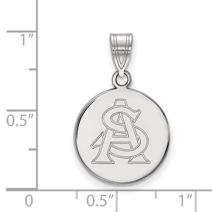 Sterling Silver Rhodium Plated Logoart Arizona State University A S Medium Disc Pendant