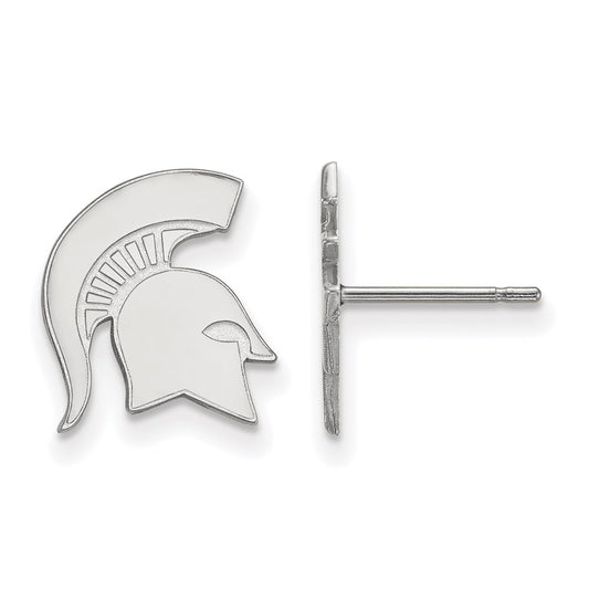 10K White Gold Logoart Michigan State University Spartan Small Post Earrings