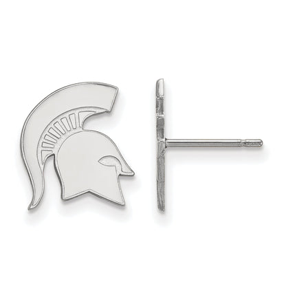 Sterling Silver Rhodium Plated Logoart Michigan State University Spartan Small Post Earrings