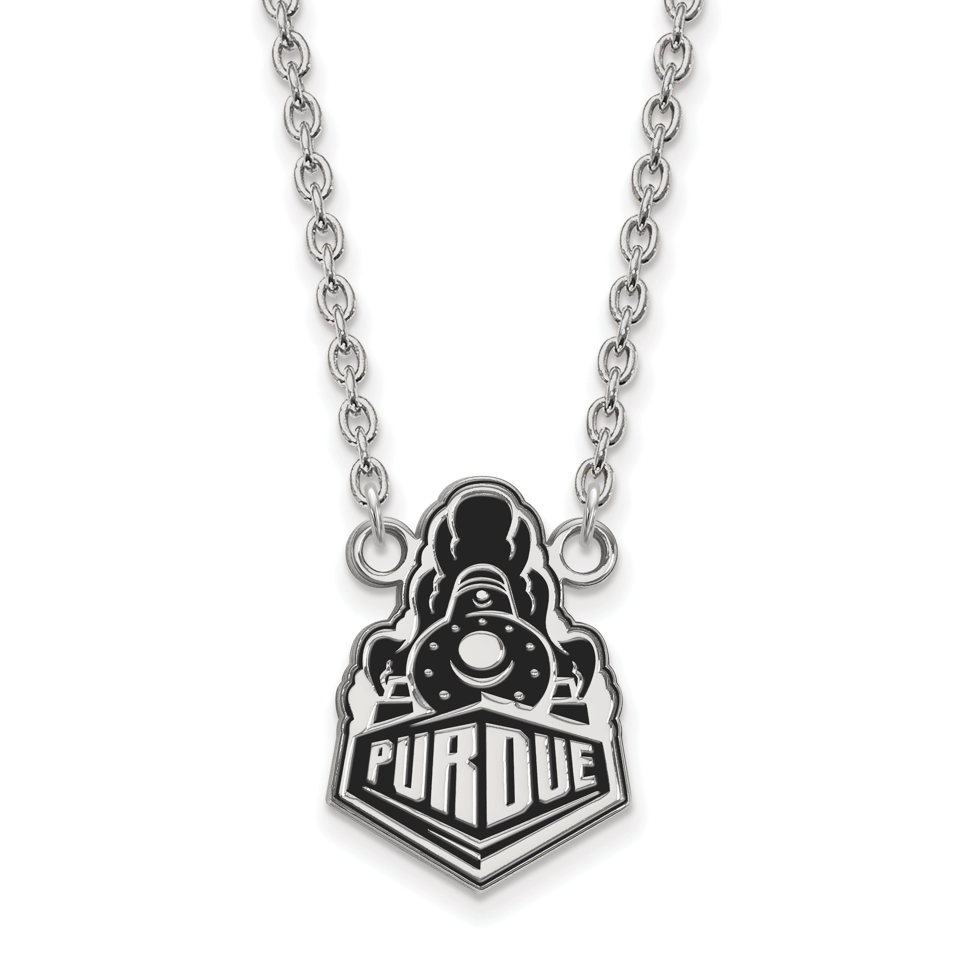 Sterling Silver Rhodium Plated Logoart Purdue University Boilermakers Train Logo Large Enameled Pendant 18 Inch Necklace