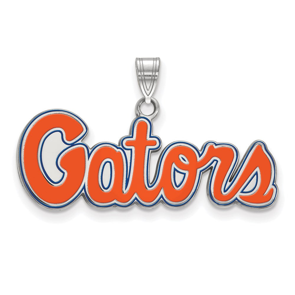 Sterling Silver Rhodium Plated Logoart University Of Florida Gators Script Small Enameled Pendant