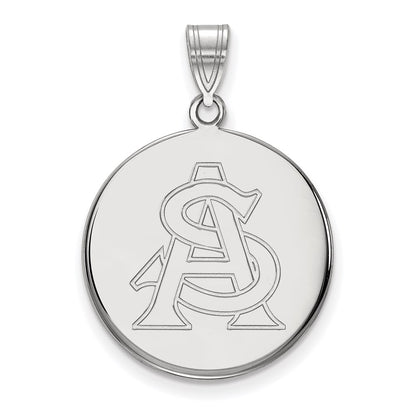 Sterling Silver Rhodium Plated Logoart Arizona State University A S Large Disc Pendant