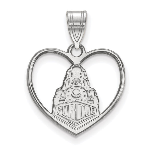 Sterling Silver Rhodium Plated Logoart Purdue University Boilermakers Train Logo Heart Pendant