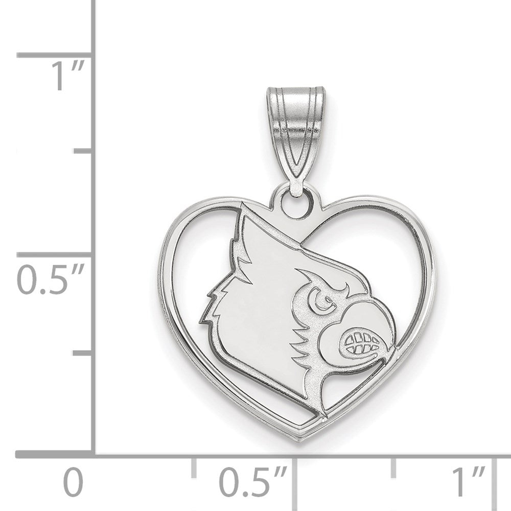 Sterling Silver Rhodium Plated Logoart University Of Louisville Cardinal Heart Pendant