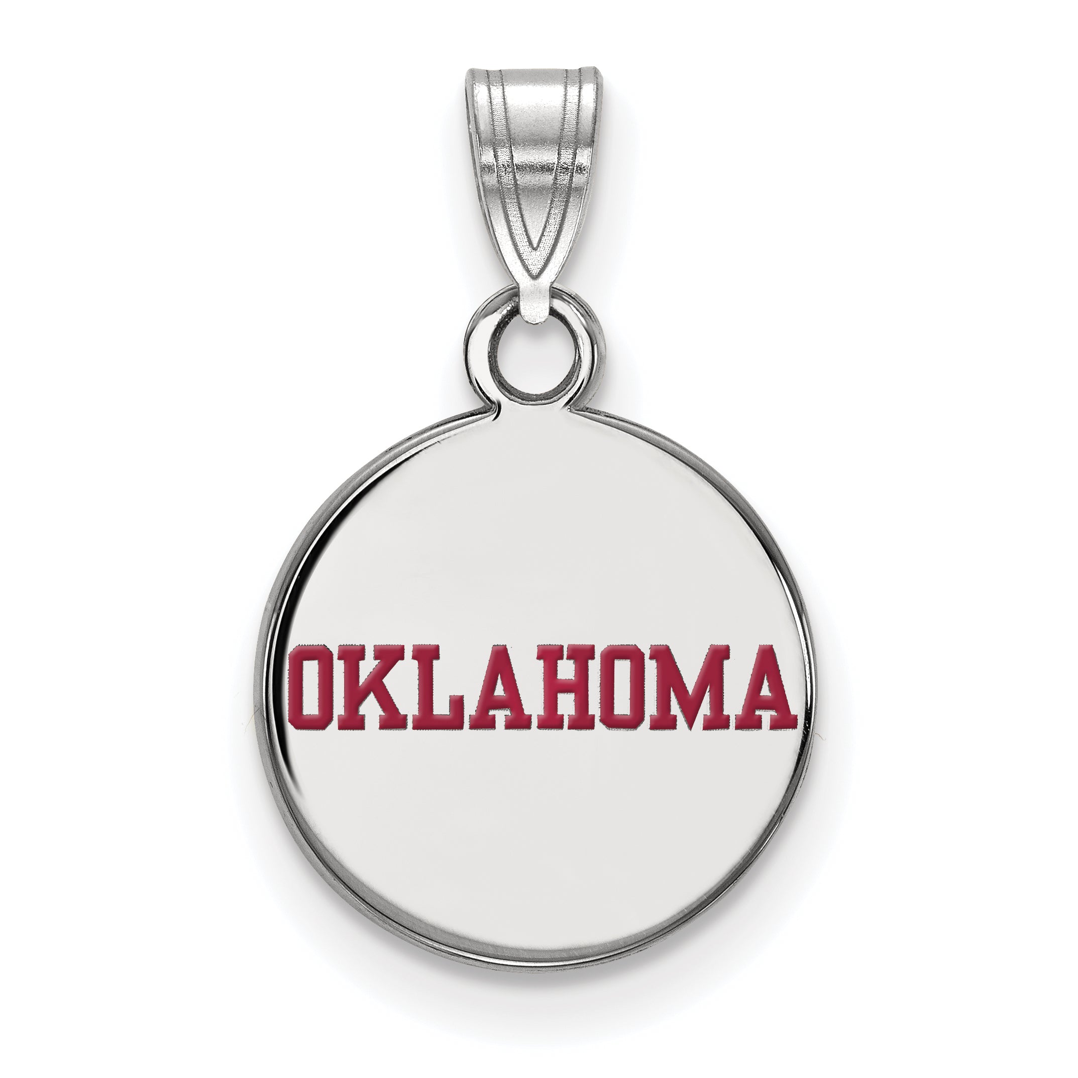 Sterling Silver Rhodium Plated Logoart University Of Oklahoma Small Enameled Disc Pendant
