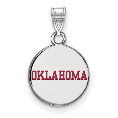 Sterling Silver Rhodium Plated Logoart University Of Oklahoma Small Enameled Disc Pendant