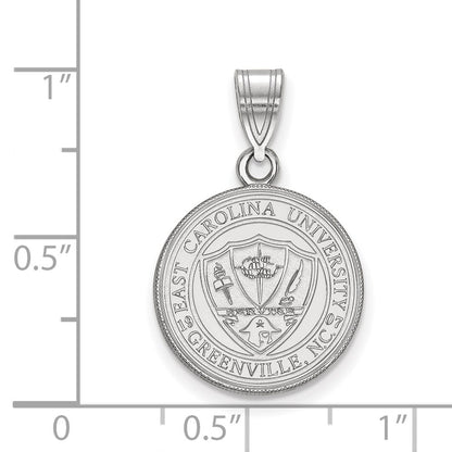 Sterling Silver Rhodium Plated Logoart East Carolina University Medium Crest Pendant