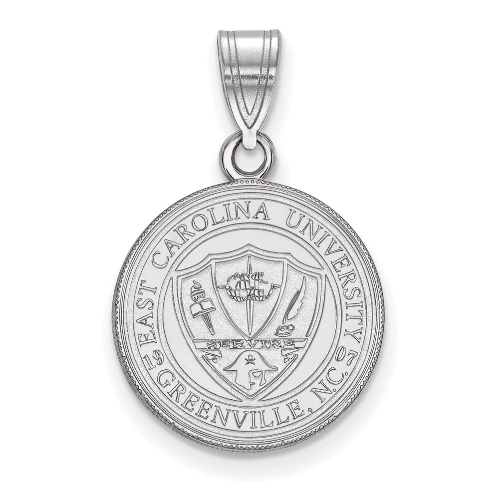 Sterling Silver Rhodium Plated Logoart East Carolina University Medium Crest Pendant