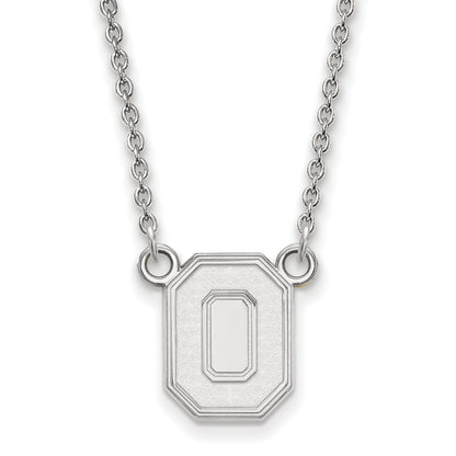 Sterling Silver Rhodium Plated Logoart The Ohio State University Letter O Small Pendant 18 Inch Necklace