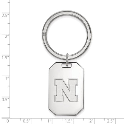 Sterling Silver Rhod-Pltd Logoart University of Nebraska Key Ring
