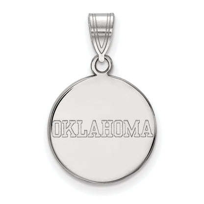 Sterling Silver Rhodium Plated Logoart University Of Oklahoma Medium Disc Pendant