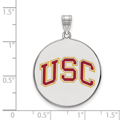 Sterling Silver Rhodium Plated University Of Southern California U S C Extra Large Enameled Disc Pendant