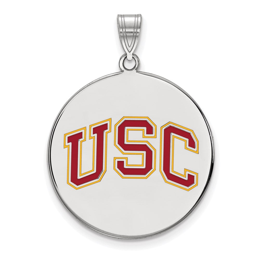 Sterling Silver Rhodium Plated University Of Southern California U S C Extra Large Enameled Disc Pendant